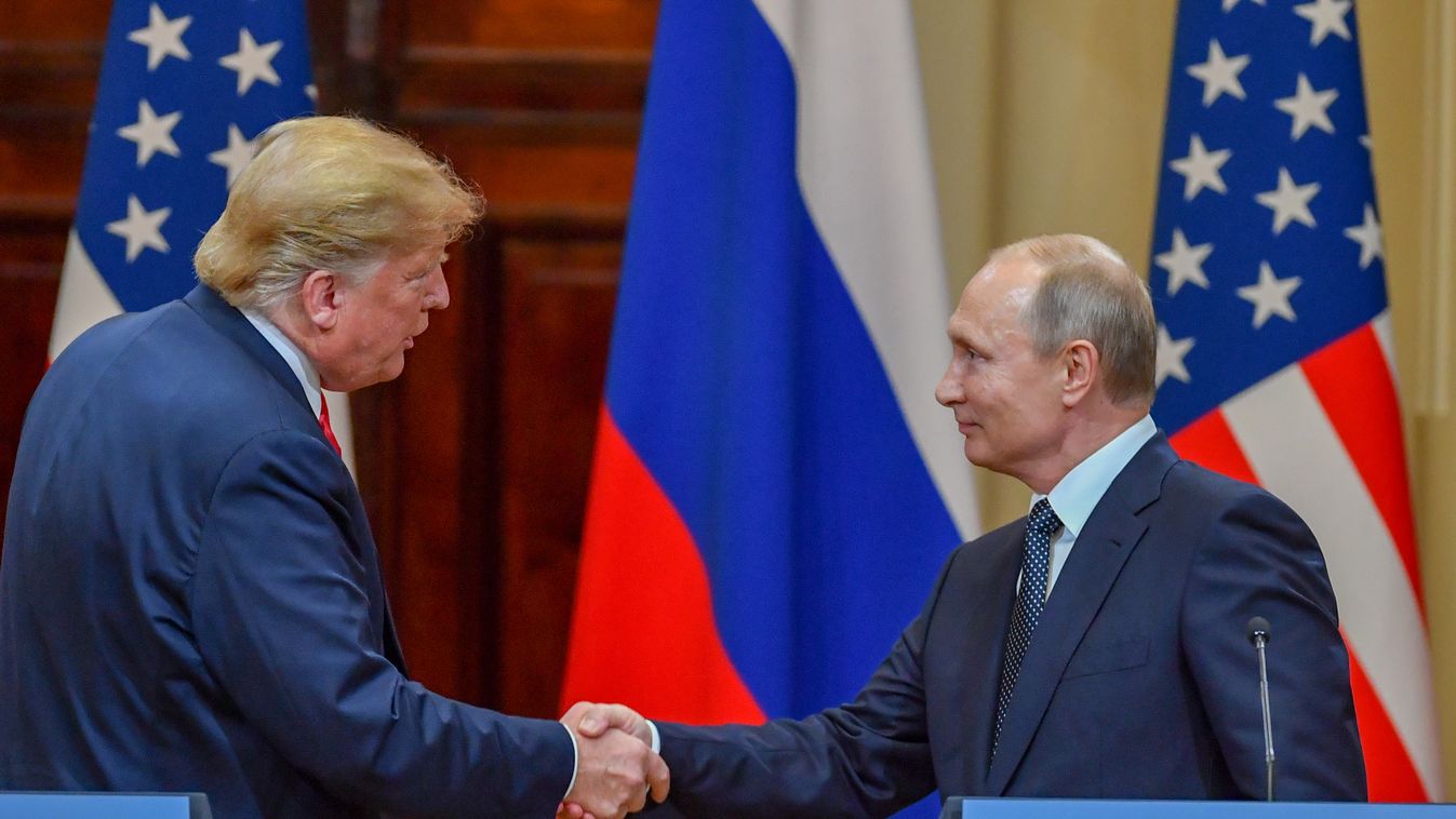 diplomacy Horizontal US President Donald Trump (L) and Russia's President Vladimir Putin shake hands before attending a joint press conference after a meeting at the Presidential Palace in Helsinki, on July 16, 2018.
The US and Russian leaders opened an h