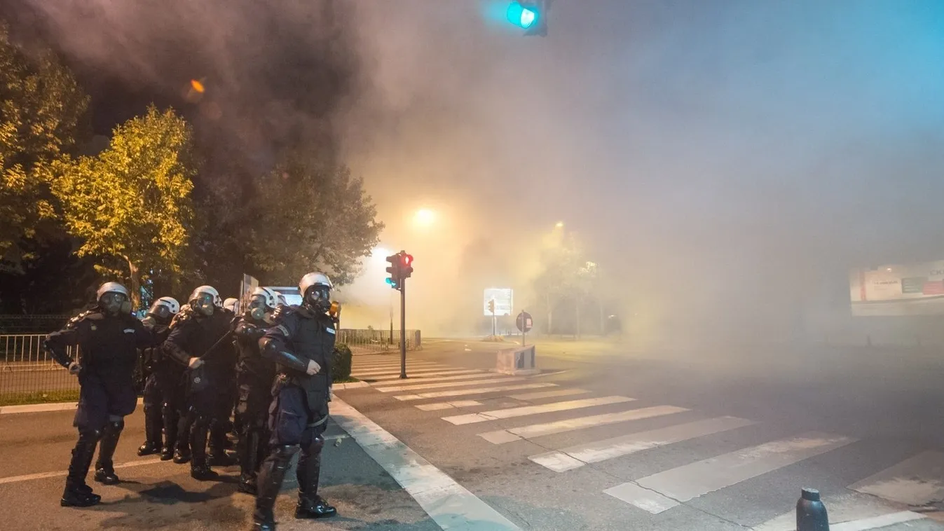 Podgorica Montenegro protest democratic front RALLY SQUARE FORMAT PODGORICA, MONTENEGRO - OCTOBER 24:  Montenegrin police use tear gas to disperse the protesters as thousands of opposition supporters take part a protest rally calling for the prime ministe