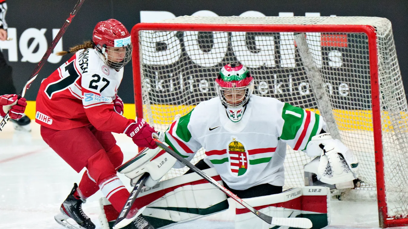 NÉMETH Anikó Frederikshavn, 2022. augusztus 28.
A dán Lilli Friis-Hansen (b) és Németh Anikó kapus a Dániában zajló női jégkorong-világbajnokság B-csoportjában játszott  mérkőzésen Frederikshavnben 2022. augusztus 28-án.
MTI/AP/Ritzau/Henning Bagger 