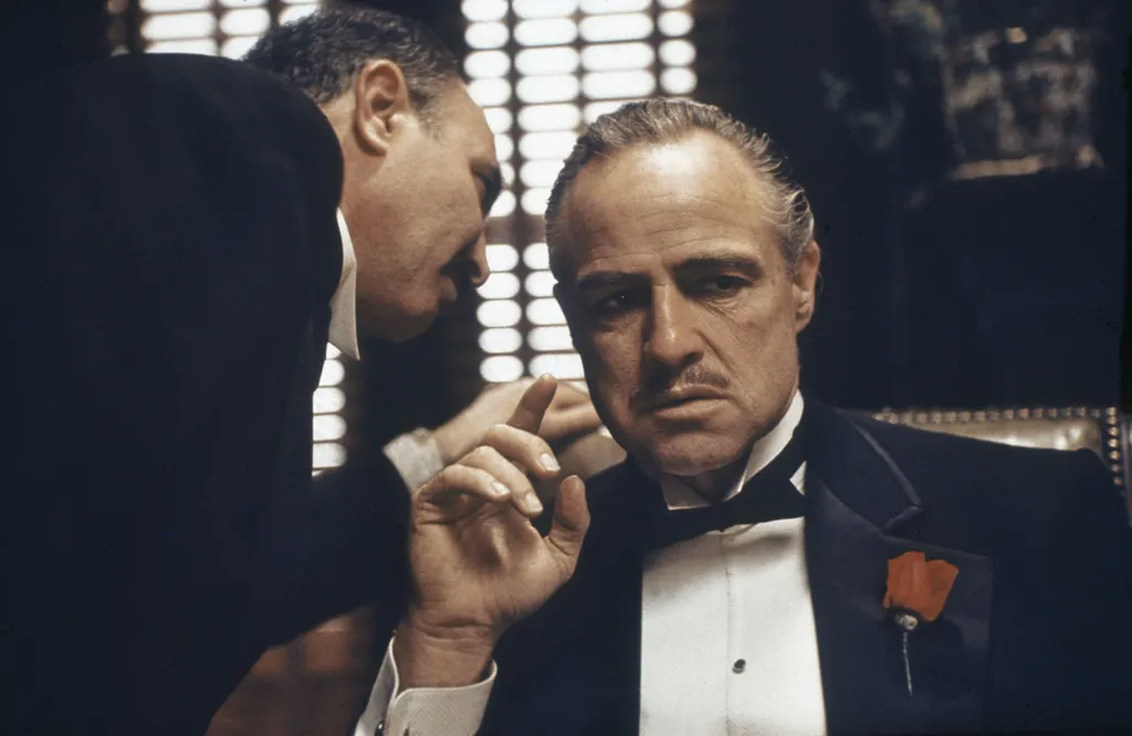 Godfather, The (1972) MAFIA whispering gangsters scene still SQUARE FORMAT 