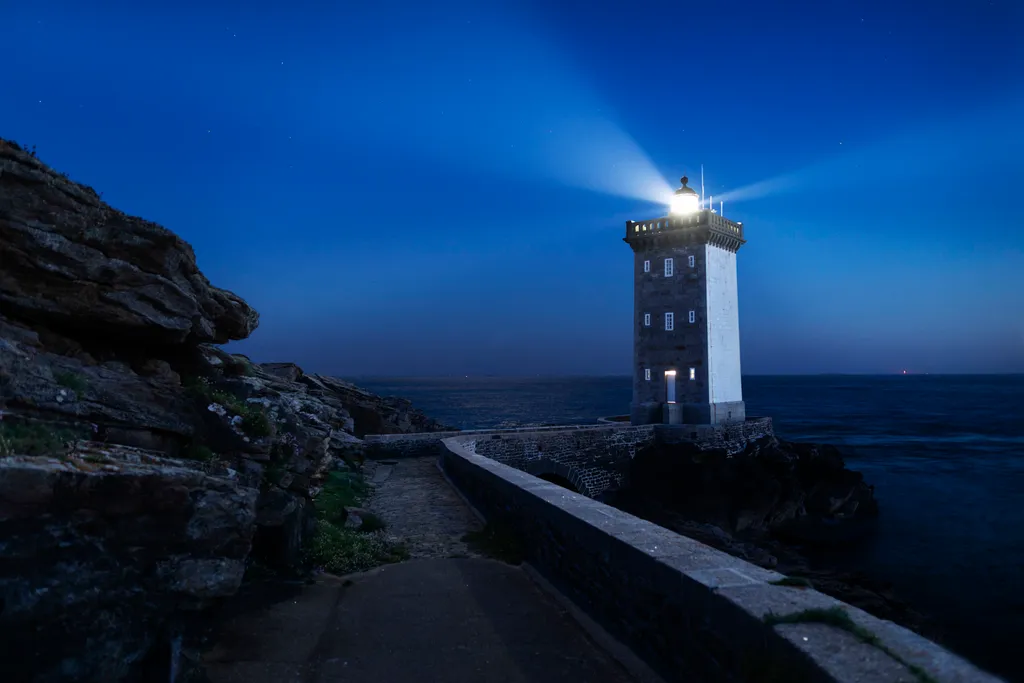 Kermorvan, világítótorony, tengerpart, Franciaország, Pointe de Kermorvan 