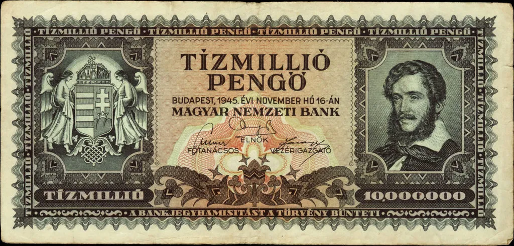 a világ legnagyobb címletű pénzei, Hungary - 10 million pengo, 1945 