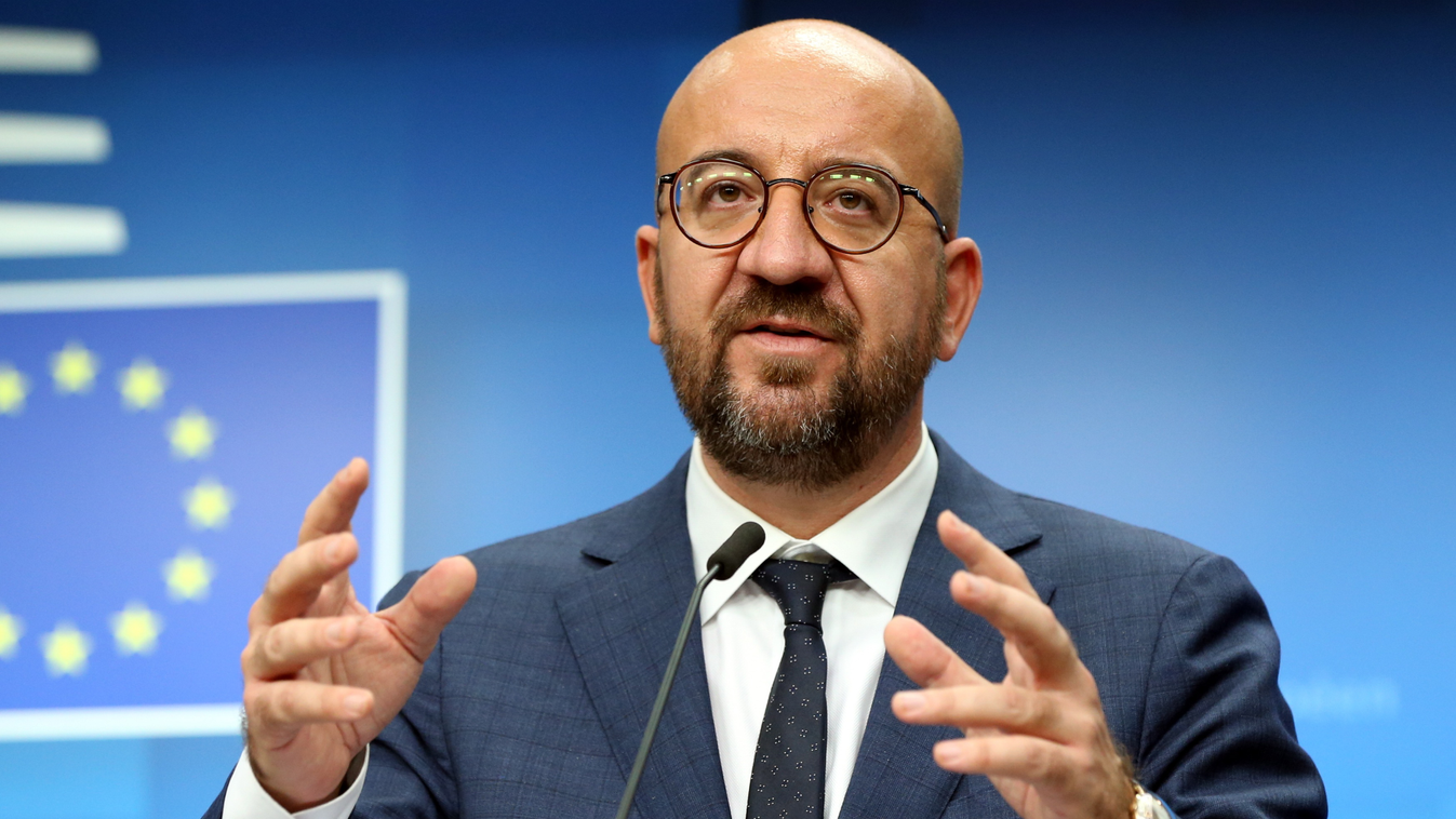 Brussels,Charles Michel,EU,News conference,Press,Ursula von der BRUSSELS, BELGIUM - OCTOBER 1:   European Council President Charles Michel speaks during a press conference with European Commission President Ursula von der Leyen (not seen) at the end of th