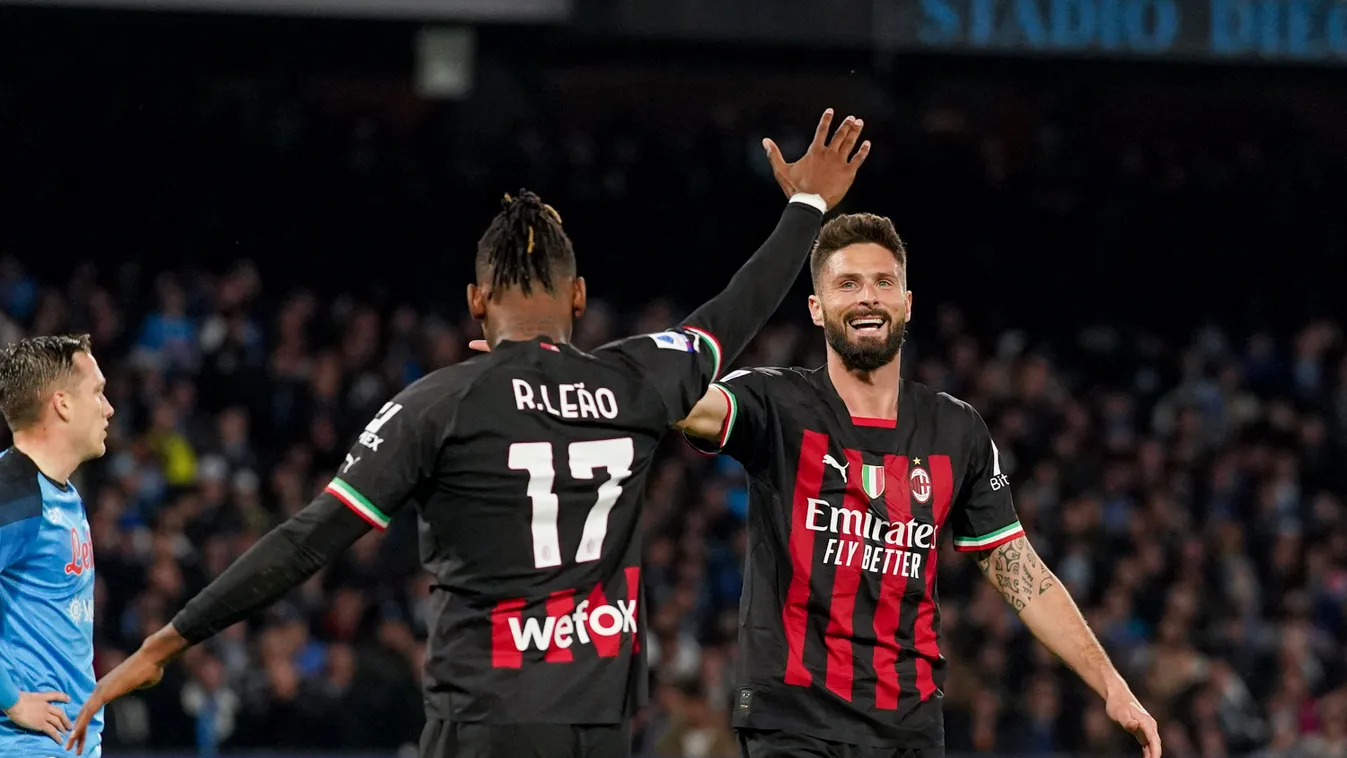 SSC Napoli v AC Milan - Serie A Soccer Serie A Naples Milan AC Milan Napoli Diego Armando Maradona Italian serie a Rafael Leao Olivier Giroud Brahim Diaz SSC Napoli Stadio Diego Armando Maradona April 02 2023 Naples Italy Horizontal FOOTBALL SPORT 