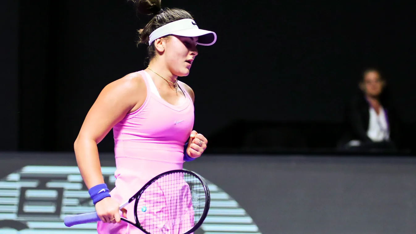 Bianca Andreescu competes against Simona Halep at group match of WTA Finals 2019 2019 China Chinese Finals Group Guangdong Shenzhen Single Tennis WTA 