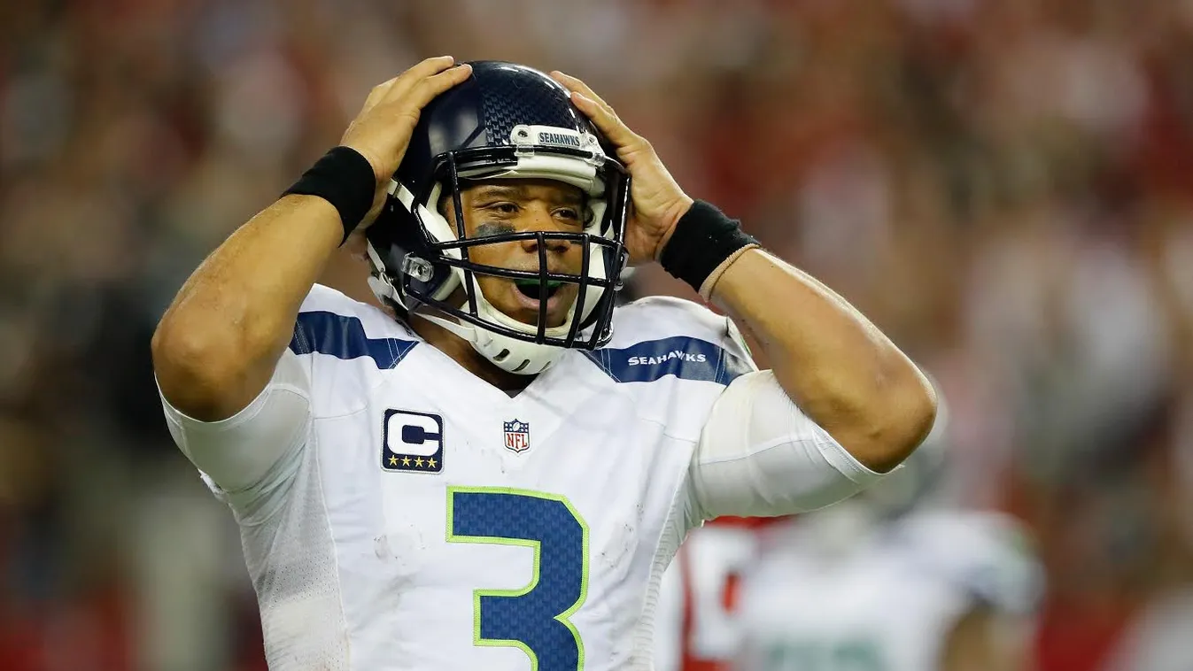 ATLANTA, GA - JANUARY 14: Russell Wilson #3 of the Seattle Seahawks reacts against the Atlanta Falcons at the Georgia Dome on January 14, 2017 in Atlanta, Georgia.   Kevin C. Cox/Getty Images/AFP 