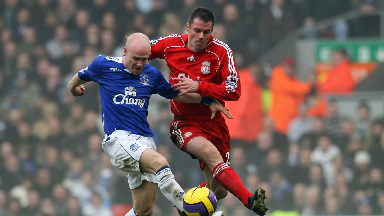 FBL-ENG-PR-LIVERPOOL-EVERTON Horizontal FULL LENGH ACTION MATCH FOOTBALL, Jamie Carragher, 