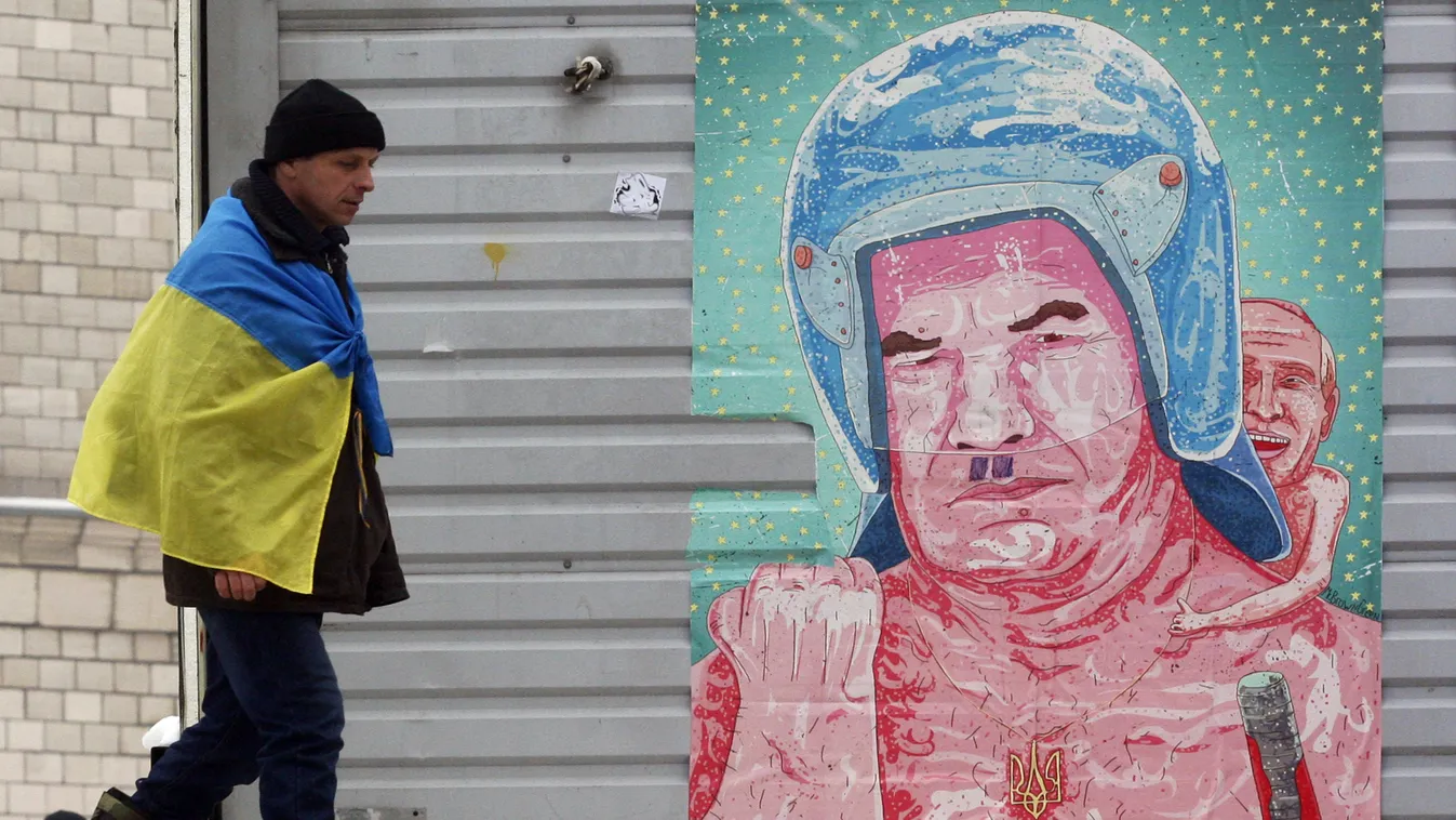 vlagyimir putyin és viktor janukovics egy graffitin kijevben, orosz - ukrán kapcsolat 