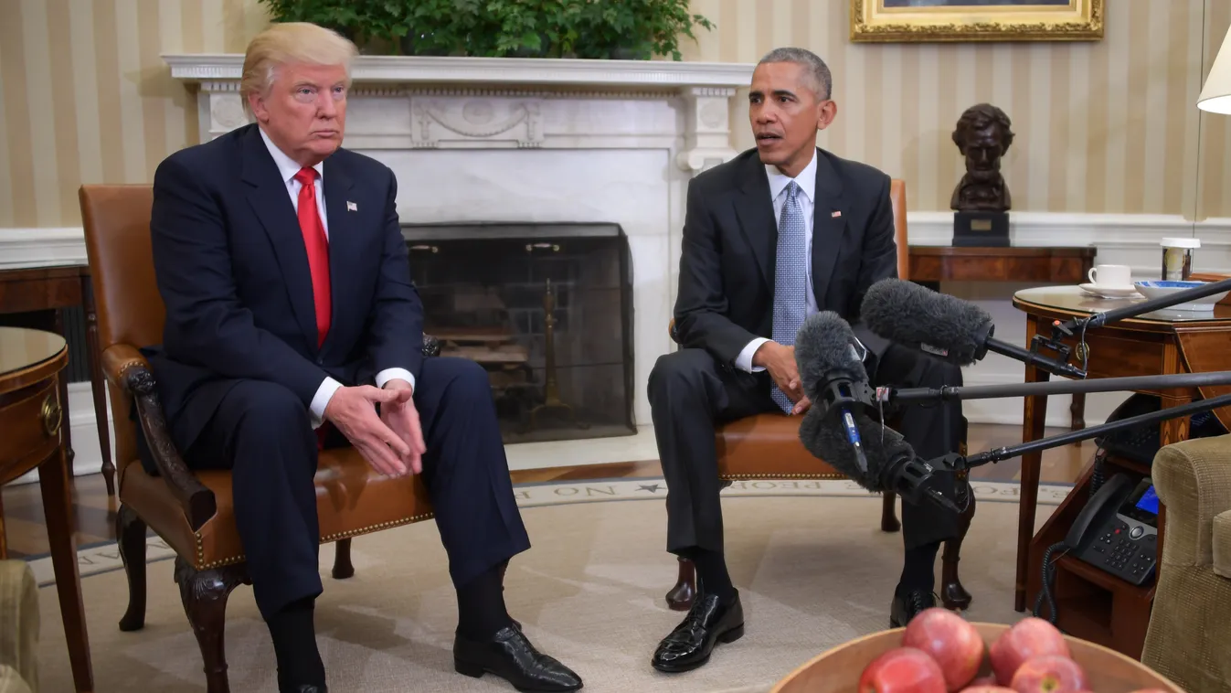 Trump slams 'inflammatory' Obama on Twitter Horizontal POLITICS PRESIDENT TRANSFER OF POWER SEATED PRESS CONFERENCE PRESIDENTIAL ELECTION ELECTION 