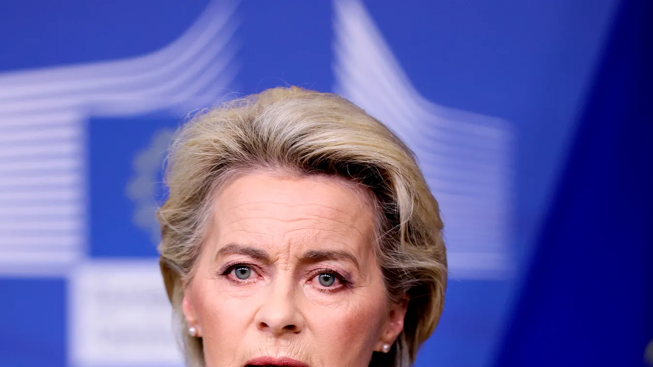 Ukrán válság, 2022. Ukrajna  VON DER LEYEN, Ursula; PUTYIN, Vlagyimir Brüsszel, 2022. február 24.
Ursula von der Leyen, az Európai Bizottság elnöke sajtótájékoztatót tart Brüsszelben 2022. február 24-én. 