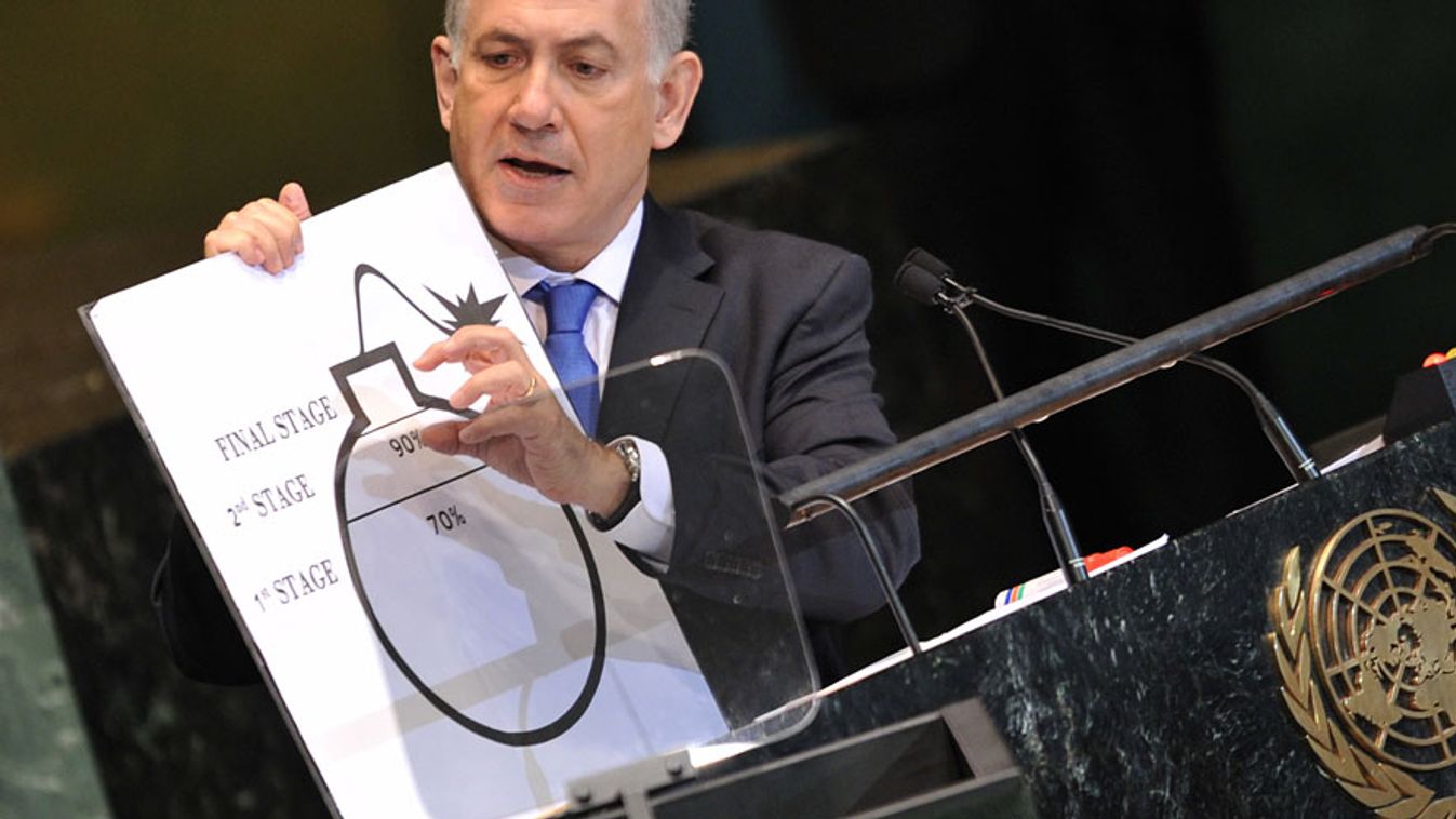 Benjamin Netanyahu izraeli miniszeterelnök Irán atomprogramjáról beszél az ENSZ 67. közgyűlésén