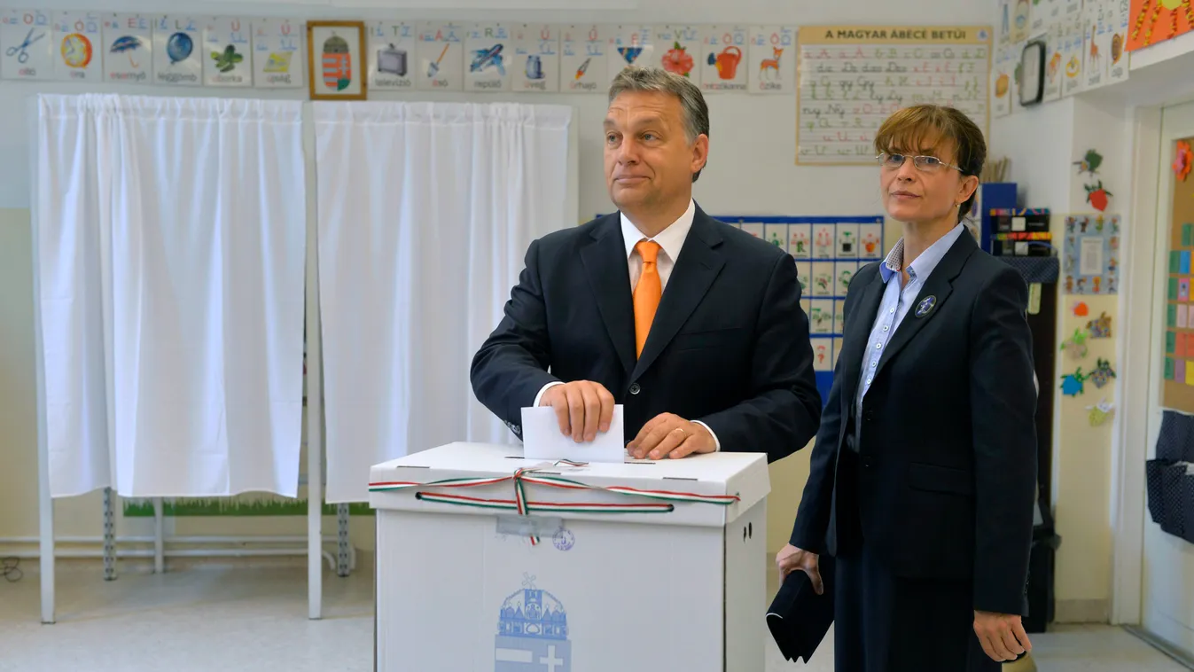 Lévai Anikó; Orbán Viktor EGYÉB TÁRGY FOTÓ ÁLTALÁNOS házaspár HÉTKÖZNAPI Közéleti személyiség foglalkozása miniszterelnök politikus politikus felesége szavaz szavazás szavazóurna SZEMÉLY TÁRGY Budapest, 2014. május 25.
Orbán Viktor miniszterelnök, a Fides