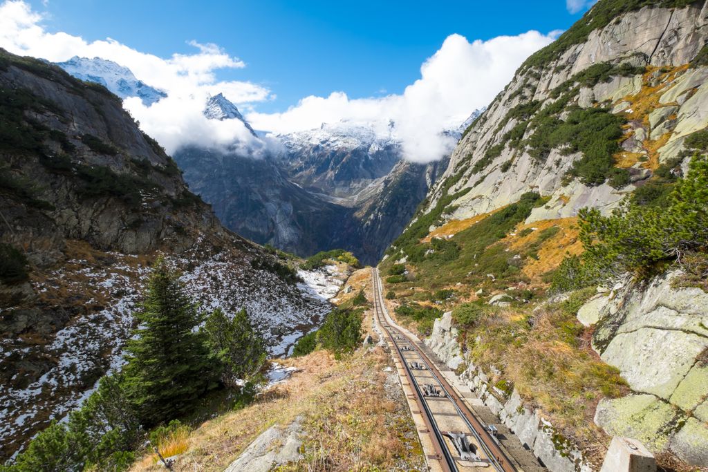 Gelmerbahn, Svájc, Sikló, Handeck, drótvonatatású vasút, 