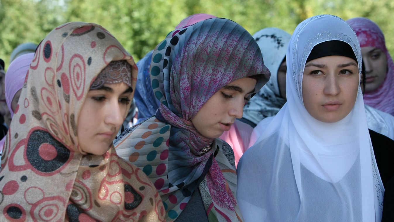 Chechen Woman Attire Action in Grozny Chechnya Islam Muslims yashmak hijab HORIZONTAL 