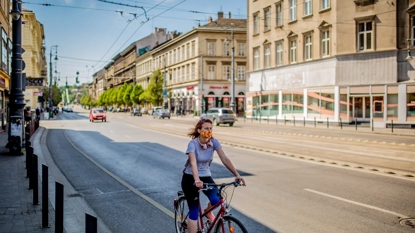 koronavírus korona vírus járvány fertőzés betegség illusztráció utca közlekedés maszk Budapest bicikli kerékpár üres néptelen 