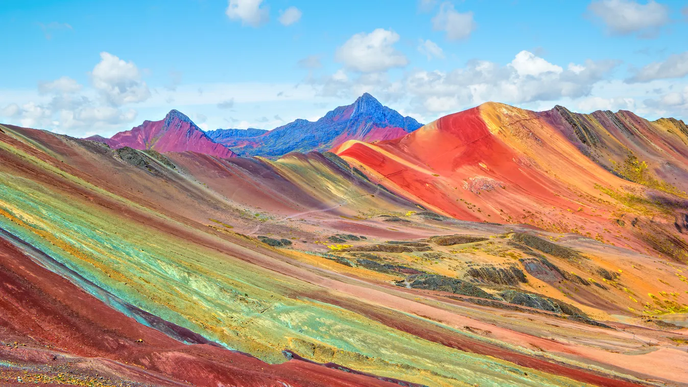 Varázslatos színekben pompázik a perui Szivárvány hegység, a Montana de Siete Colores, Vinicunca, Winikunka, Peru, Andok, Montana de Siete Colores, szivárványhegység, szivárvány, hegység, tájkép, Dél-Amerika, hegyvonulat 