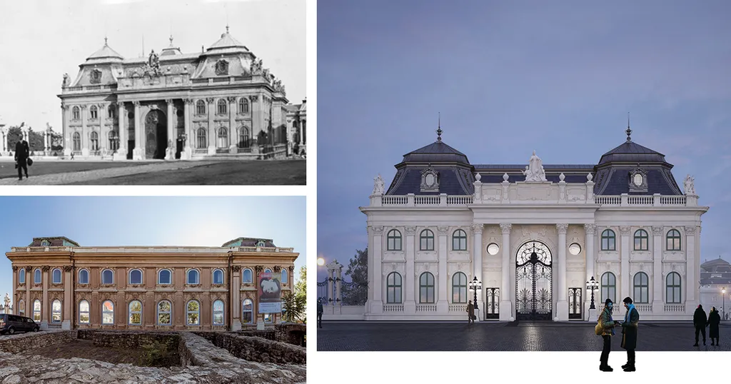 A Budavári Palota 'A' épülete a századfordulós bővítés után, napjainkban és az újjászületés után 