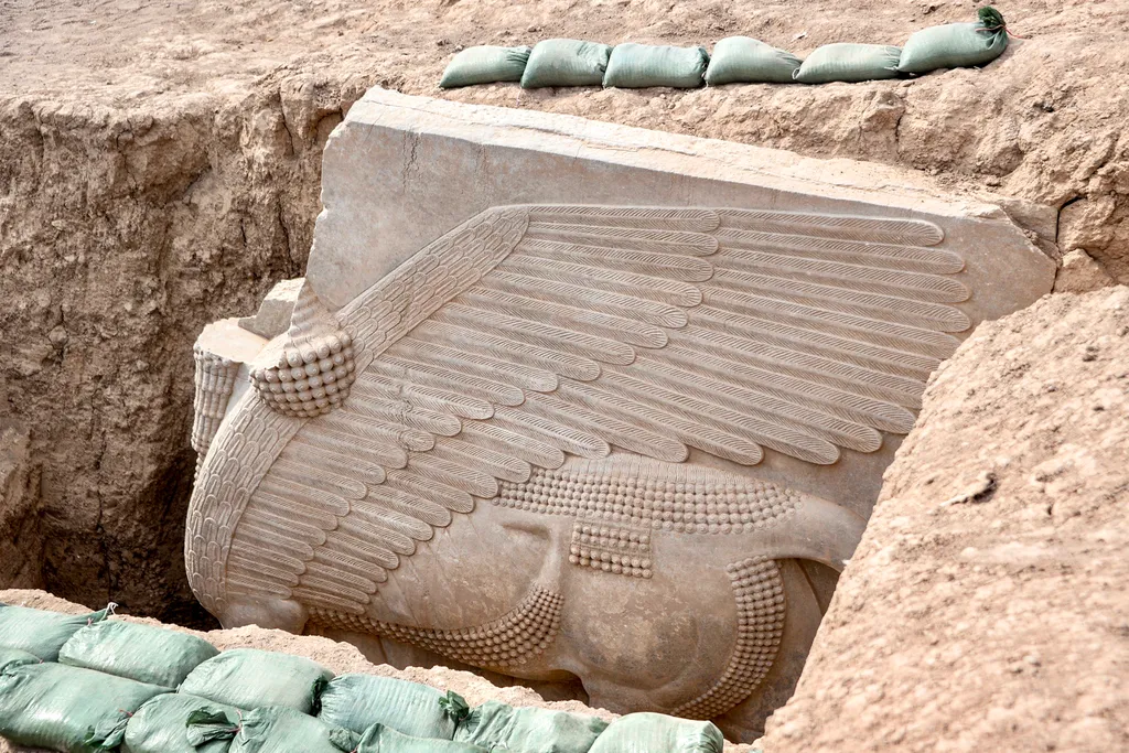 Lamassu, szobor, Khorsabad, Irak, Ninive, ásatás, 