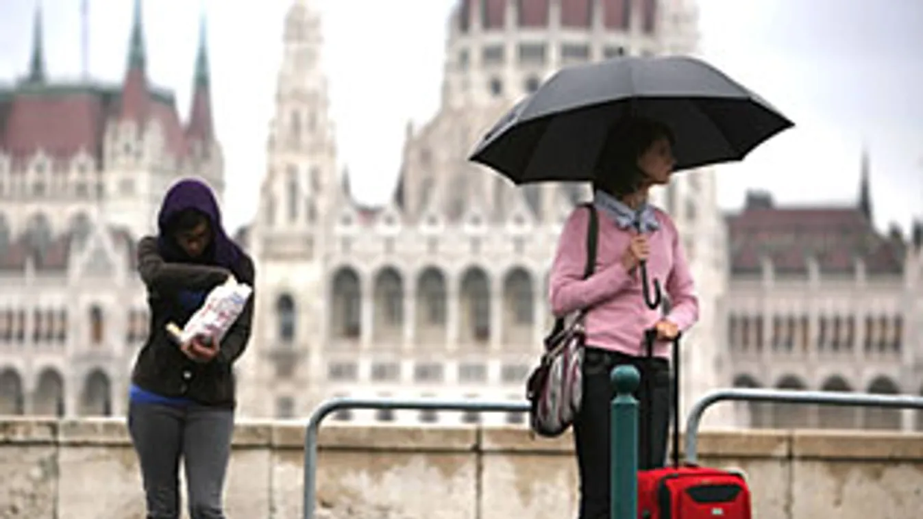 Budapest, nyári időjárás, eső, turista