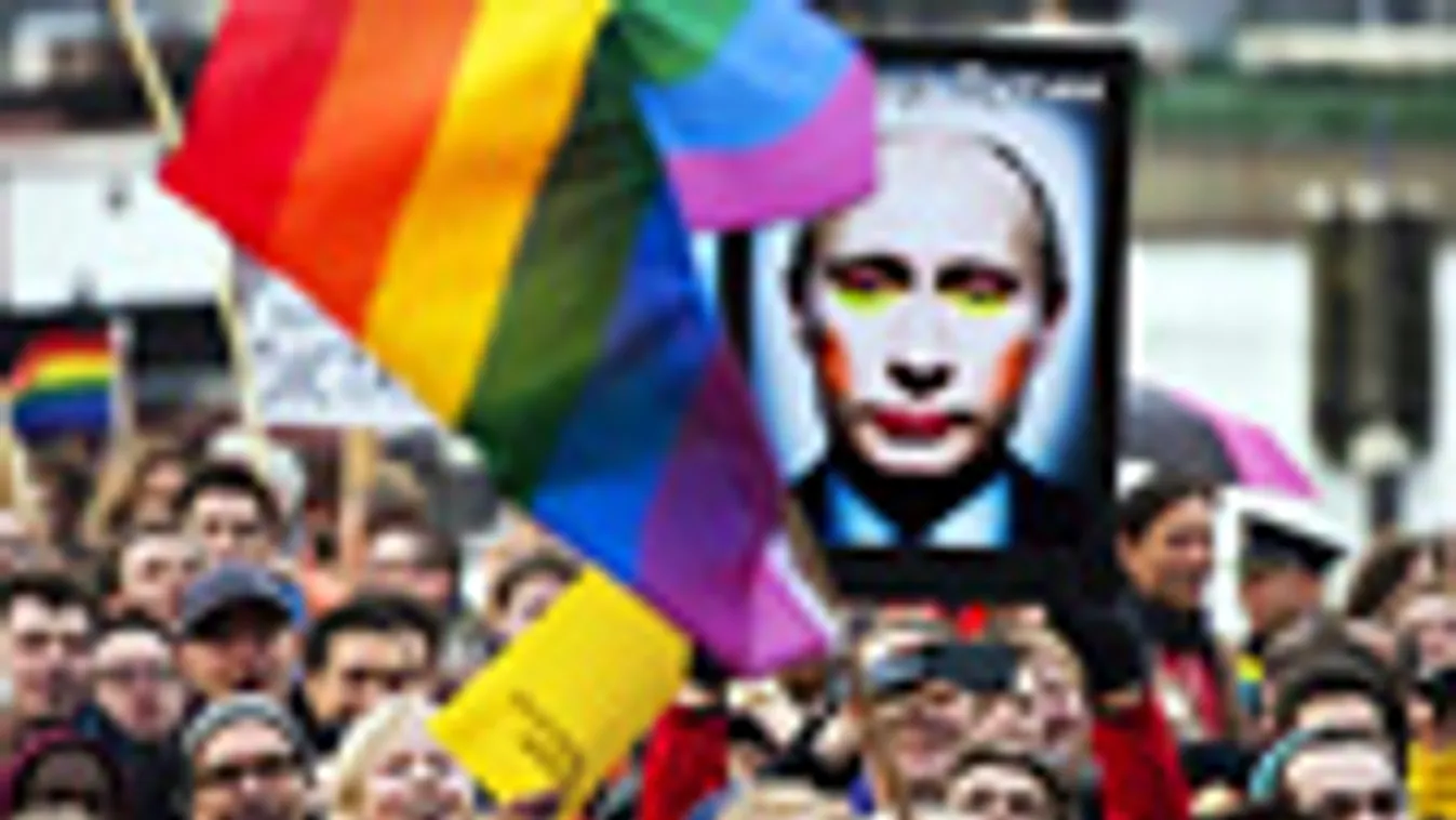 a hét képei, Vlagyimir Putyin ellen tüntetnek Amszterdamban az oroszországi homoszexualitás népszerűsítését tiltó törvény miatt