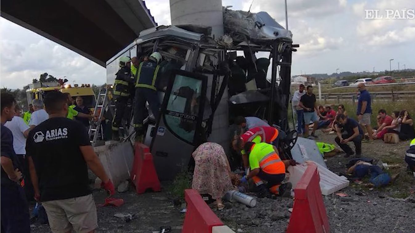 Spanyolország, busz, baleset 