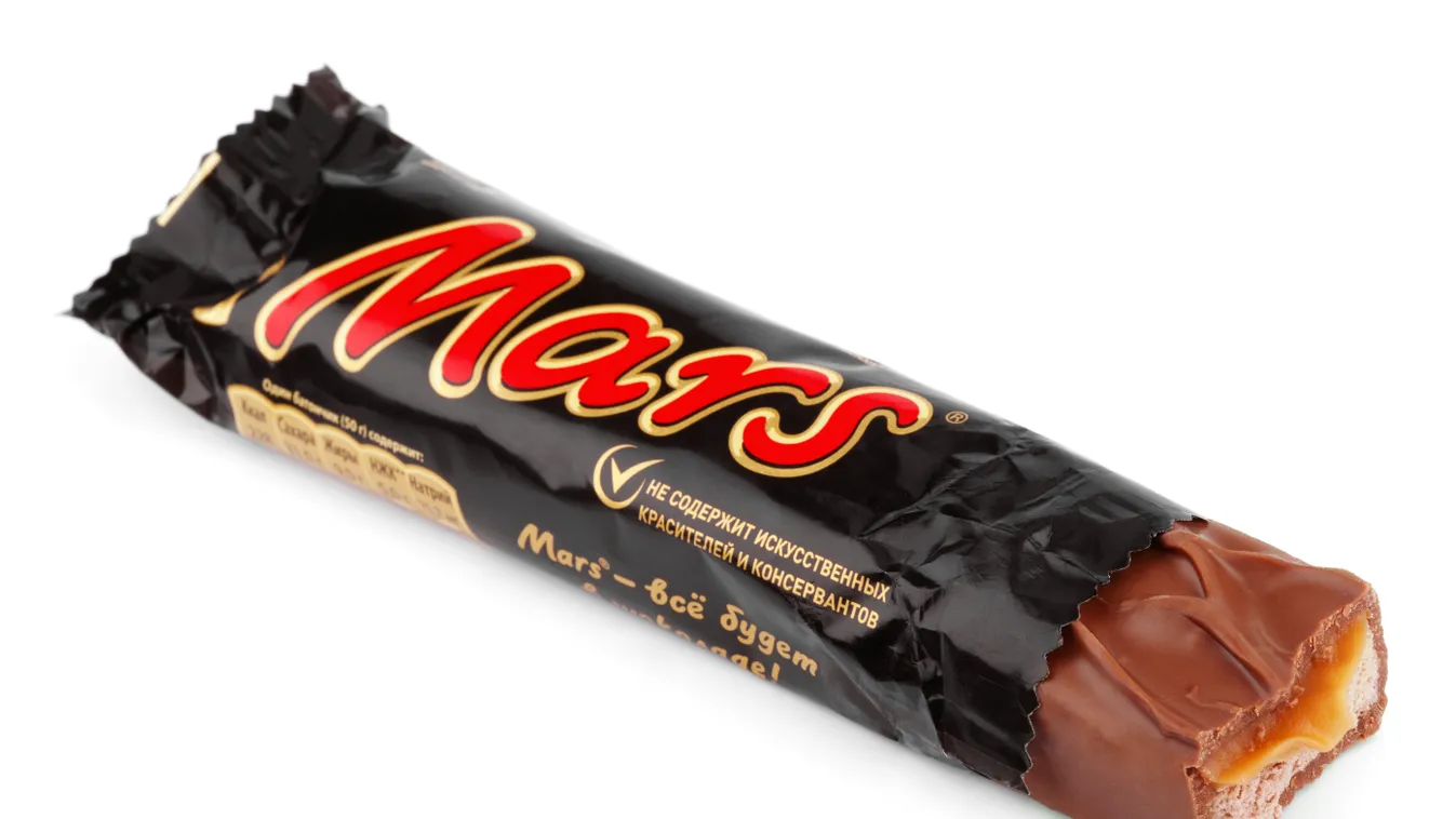 Mars, csoki, csokoládé, csomagolás, kibontott 