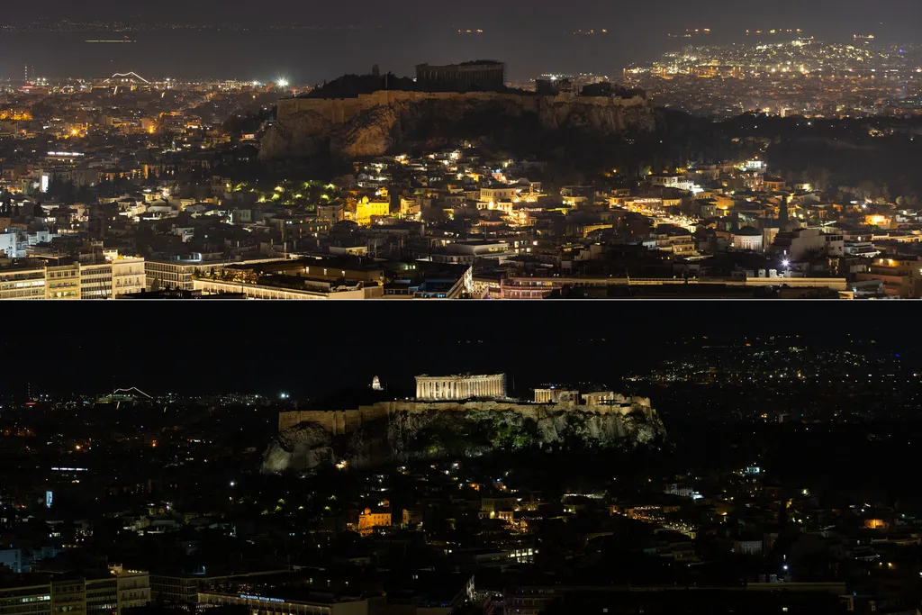 The ancient Parthenon during Earth Hour 2023,Athens,earth hour,Greece,Parthenon Horizontal A Föld órája 