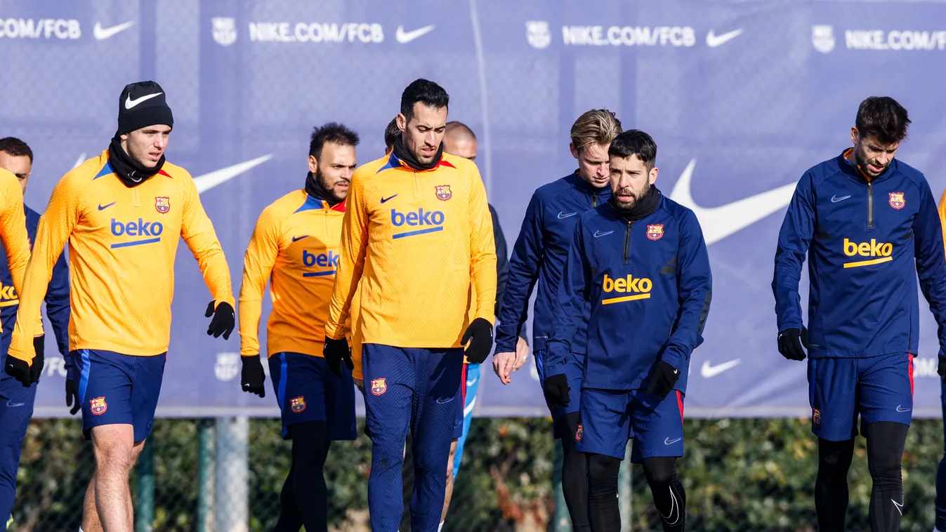 FC Barcelona Training Session FC Barcelona training session barcelona 2022 ciutat esportiva joan gamper Gavi Sergio Busquets Jordi Alba Gerard Pique Medium Group Of People Full Lenght Copa del Rey match FC Barcelona training session Atletico de Bilbao Jan