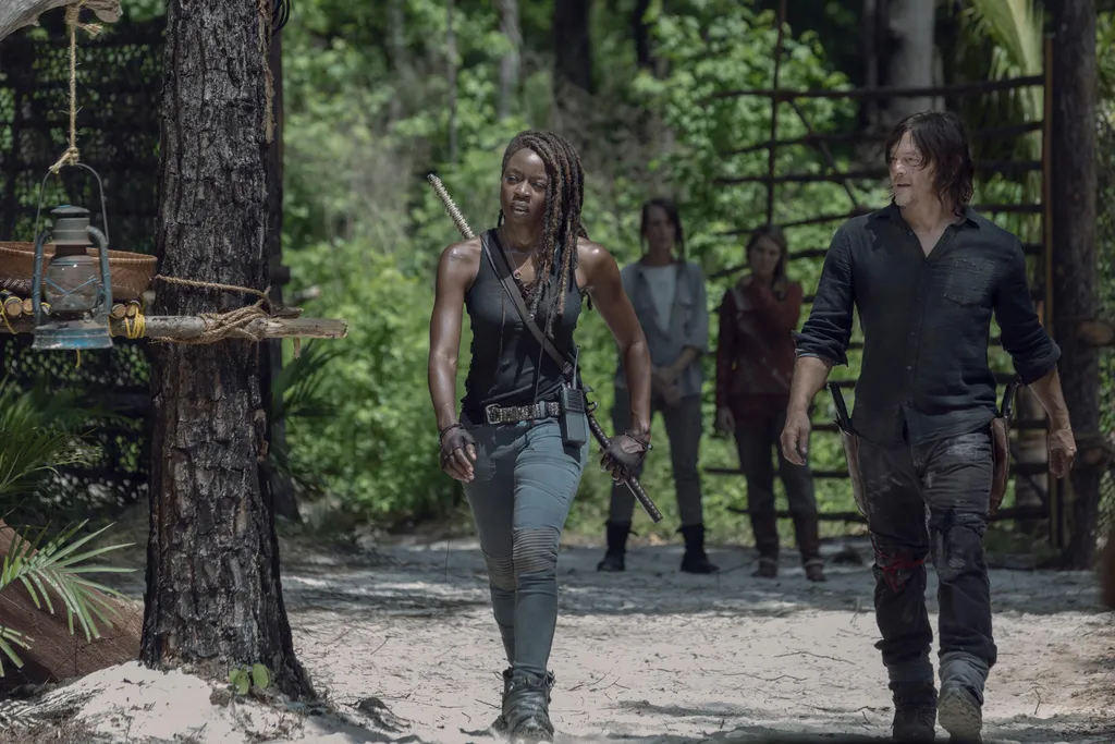 Danai Gurira as Michonne, Norman Reedus as Daryl Dixon - The Walking Dead _ Season 10 - Photo Credit: Jackson Lee Davis/AMC 