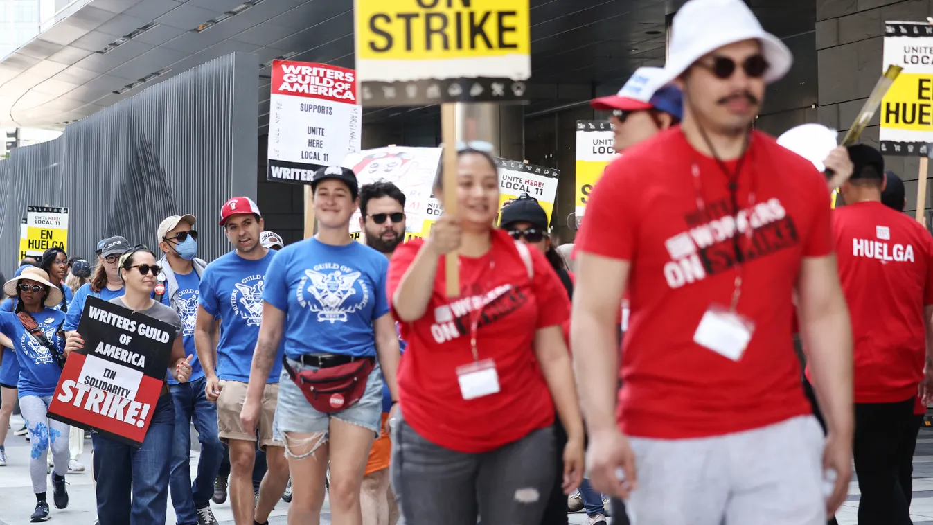 WGA Writers Join Striking Hotel Workers On The Picket Line In Los Angeles GettyImageRank2 Color Image employment and labor Horizontal 