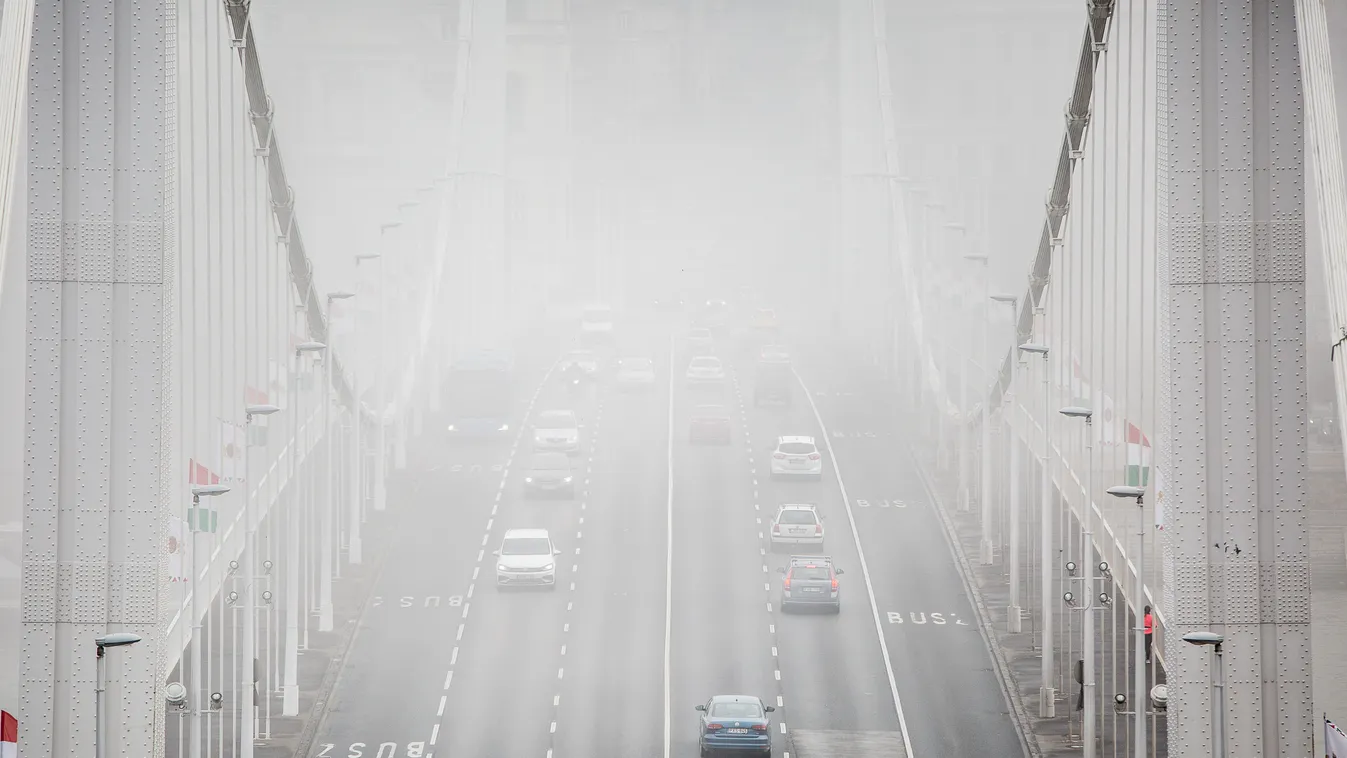 időjárás, köd, Budapest, ősz, Erzsébet híd 