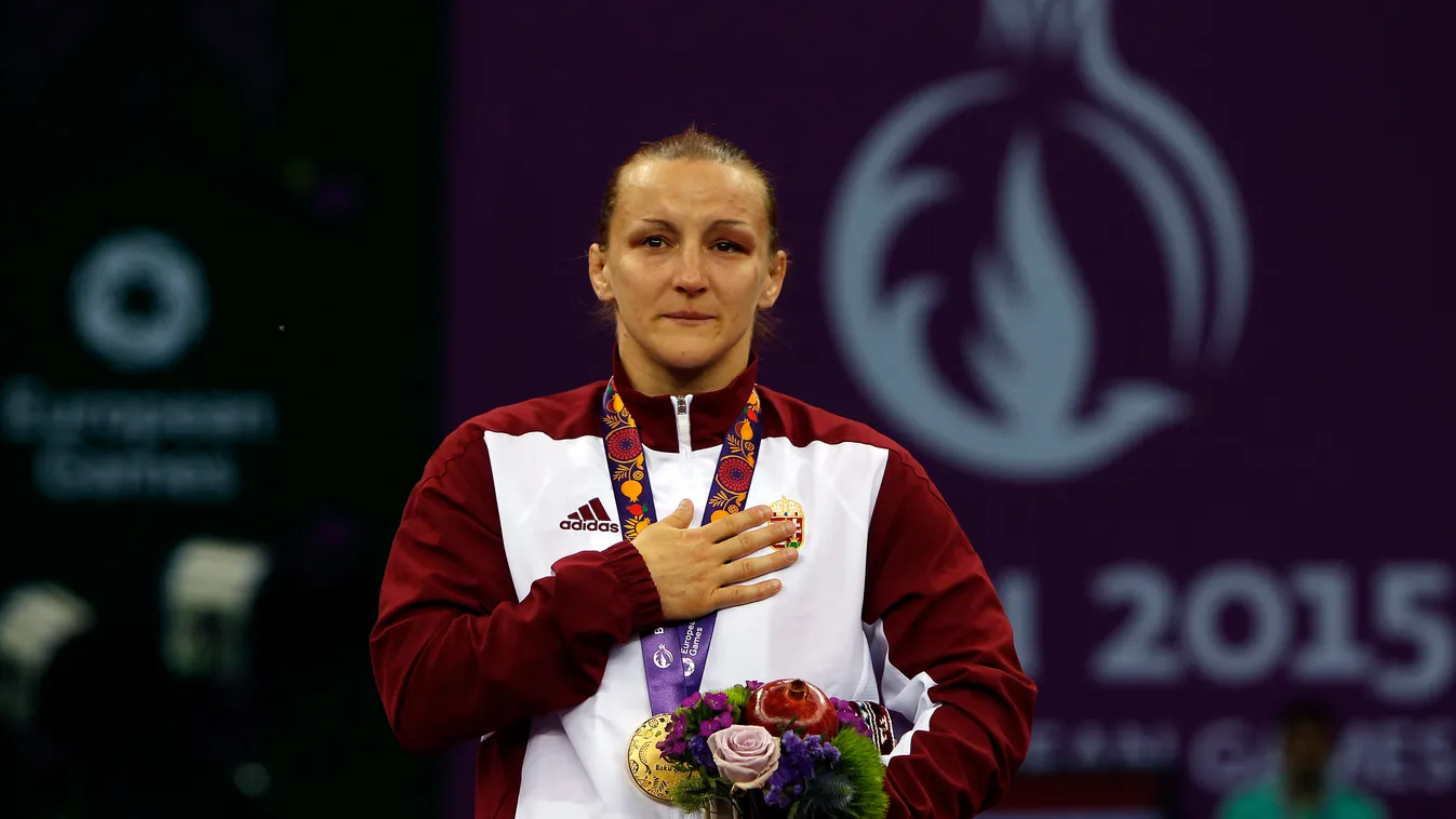 Sastin Marianna Baku, 2015. június 15.
Az I. Európa Játékokon a női birkózás 60 kg-os súlycsoportjában aranyérmet szerzett Sastin Marianna a dobogón az azerbajdzsáni Bakuban 2015. június 15-én.
MTI Fotó: MOB / Szalmás Péter 