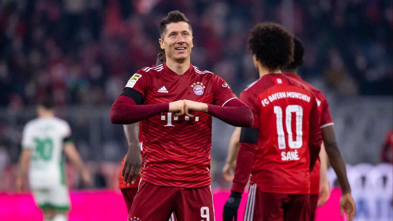 Bayern Munich - 1. FC Union Berlin Sports soccer Bundesliga Goal celebration cheers Robert Lewandowski (Bayern Munich) Horizontal JOY 