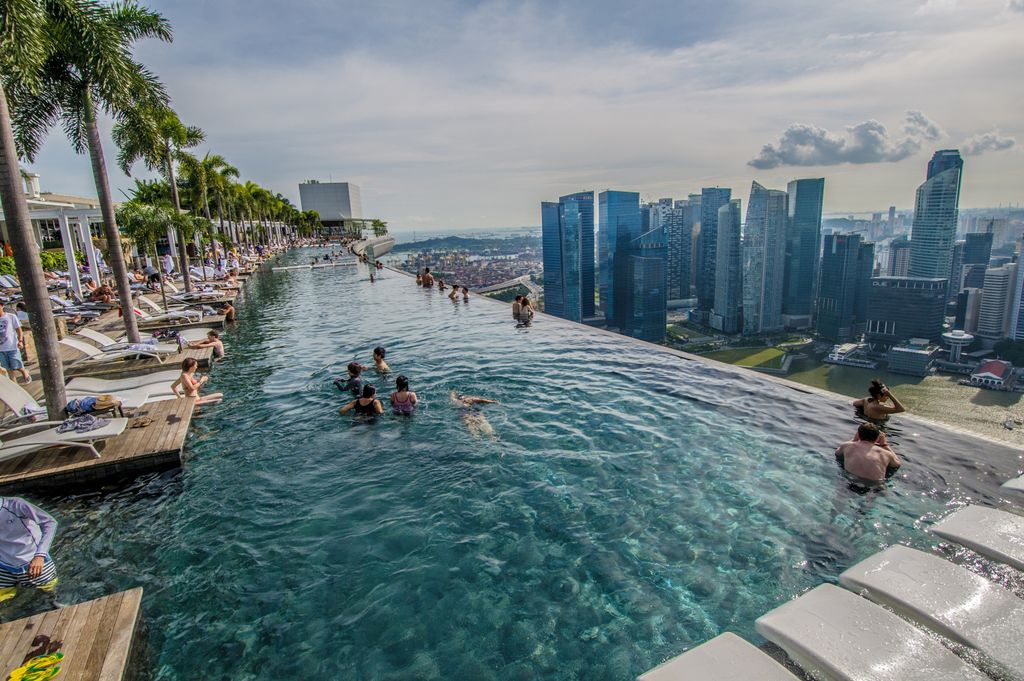 Marina Bay Sands, Szingapúr, medence, végtelenített, panoráma, felhőkarcoló, magas, tetőmedence, tetőphy 