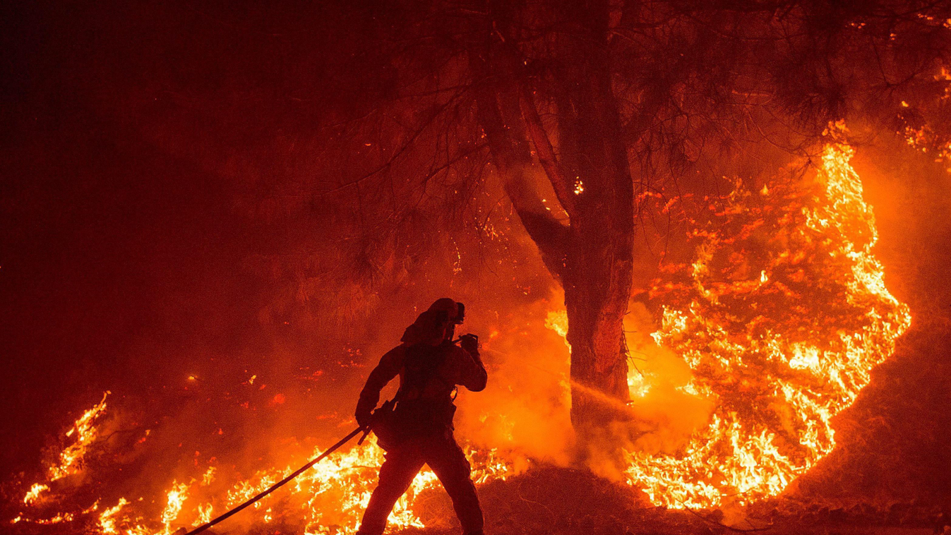 Clearlake, 2015. augusztus 2.
Egy tűzoltó a kaliforniai Clearlake környékén pusztító erdőtűz helyszínén 2015. augusztus 2-án hajnalban. Az államban tűzoltók ezrei több mint húsz helyszínen küzdenek a lángokkal. (MTI/EPA/Noah Berger) 