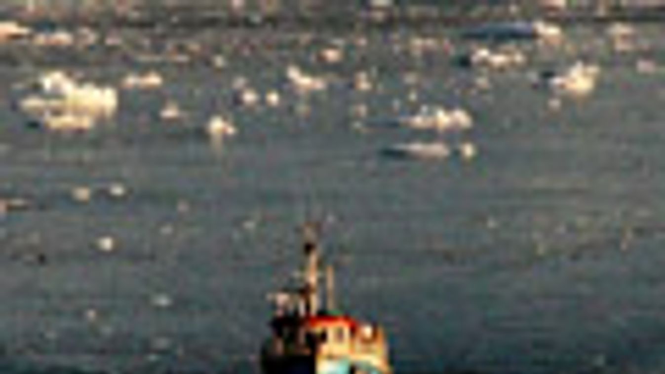 jégolvadás az északi sarkvidéken, egy hajóhalad a grönlandi Ilulissat gleccser előtt