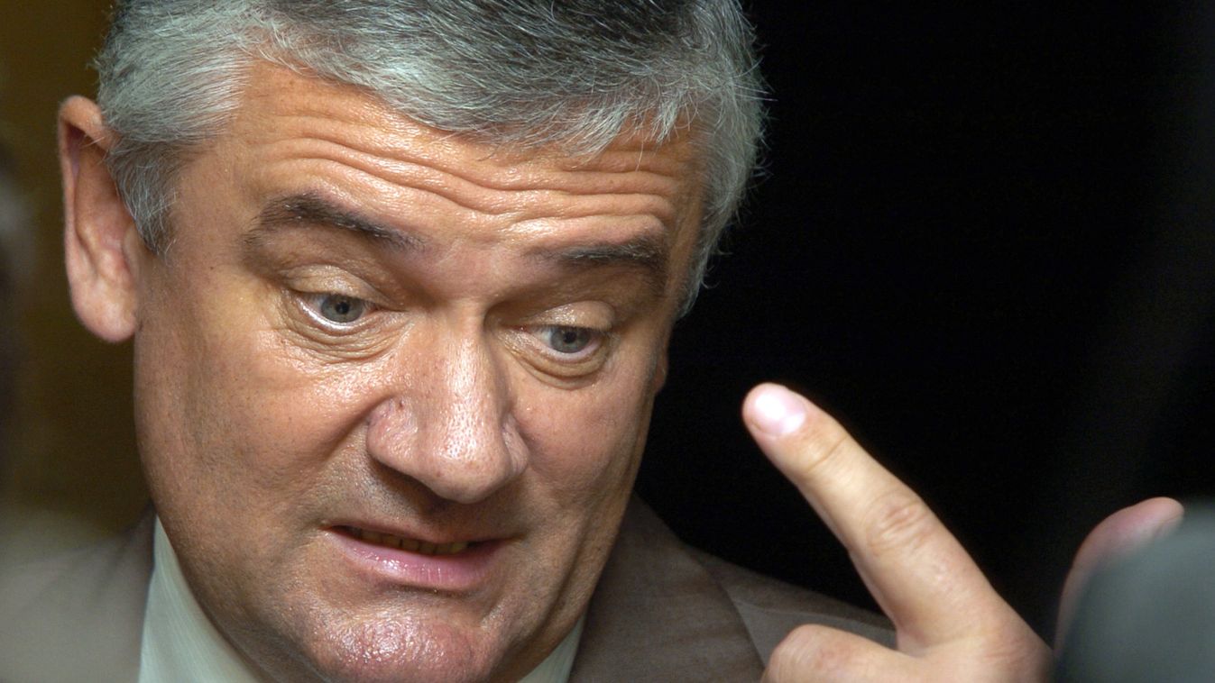 Square Horizontal Chairman of the SNS party (Slovak national Site), Jan Slota, gestures during a TV show after the legislative elections in Bratislava 18 June 2006. Slovak left-wing opposition Smer party came top in Saturday's legislative elections with 2