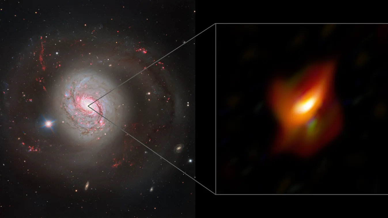 M 77 Messier 77 The left panel of this image shows a dazzling view of the active galaxy Messier 77 captured with the FOcal Reducer and low dispersion Spectrograph 2 (FORS2) instrument on ESO’s Very Large Telescope. The right panel shows a blow-up view of 