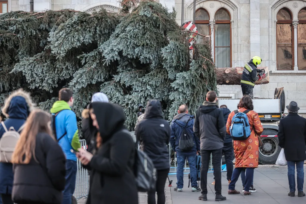 Hétfőn érkezett a Kossuth térre az Ország Karácsonyfája, karácsonyfa, karácsony, ünnep, Kossuth tér, 2022.11.21. 