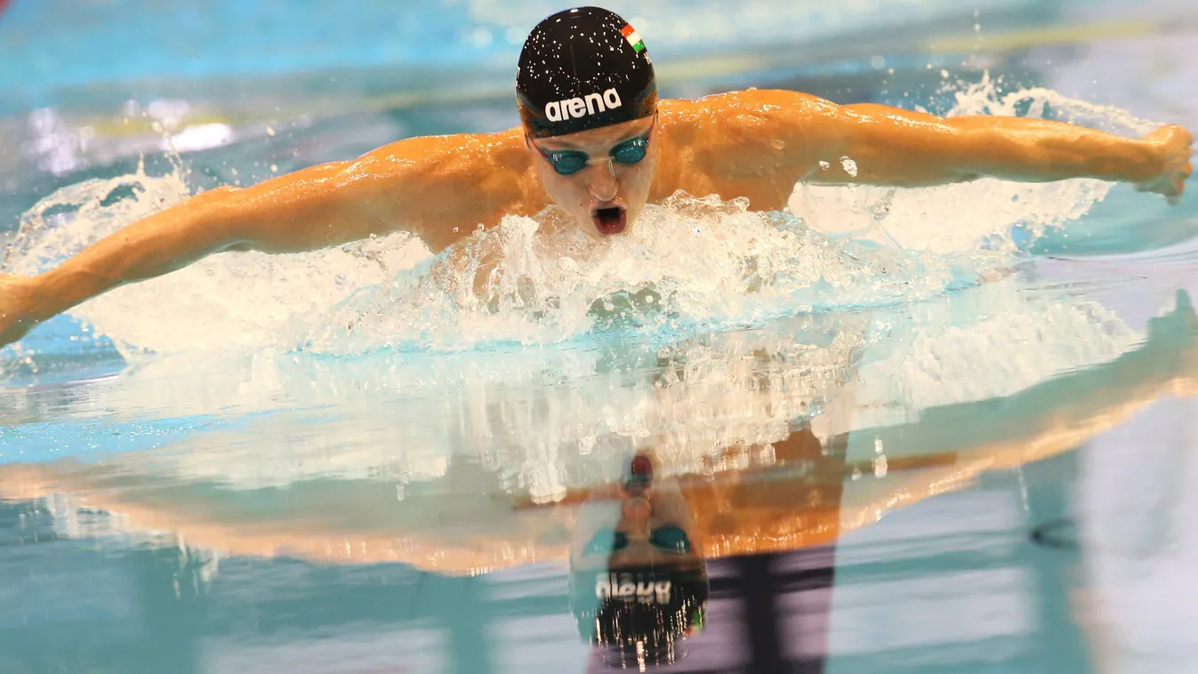 Verrasztó Dávid Berlin, 2014. augusztus 24.
Verrasztó Dávid a férfi 400 méteres vegyesúszás döntőjében a berlini úszó Európa-bajnokságon 2014. augusztus 24-én. Verrasztó Dávid 4:11.89 perccel aranyérmet nyert.  (MTI/EPA/Hannibal Hanschke) 