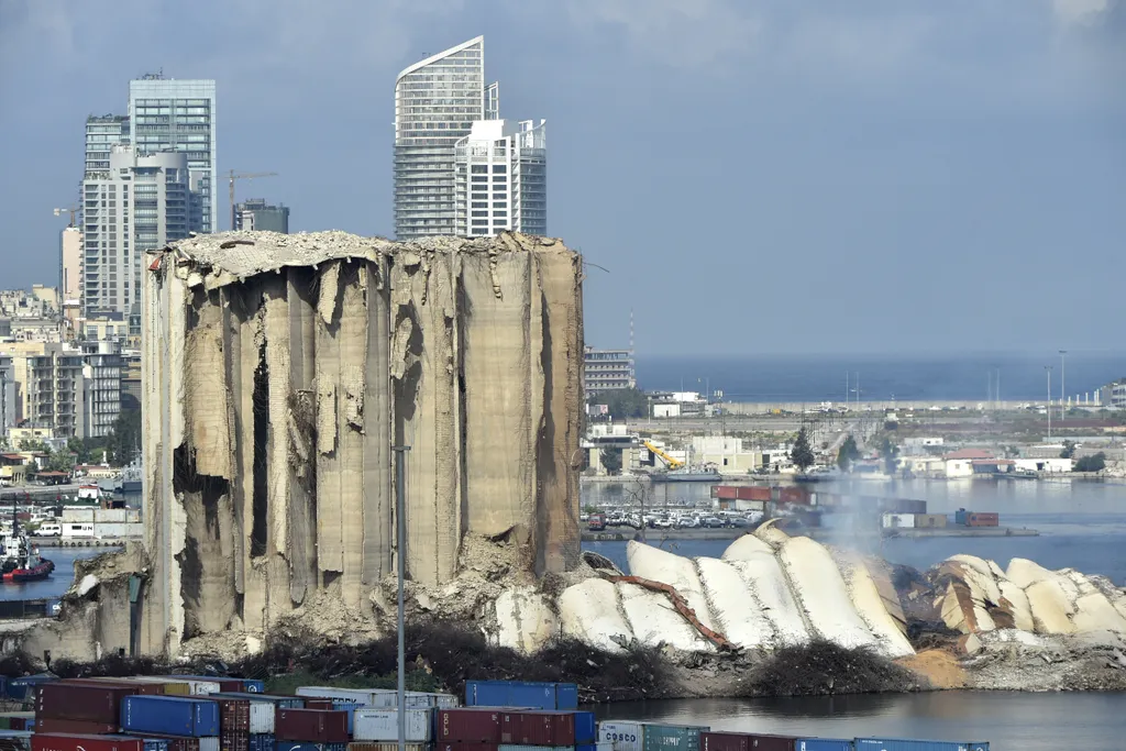 Northern section of the grain silos at the port of Lebanon's capital Beirut collapsed Beirut,explosion,Lebanon,photography Horizontal 