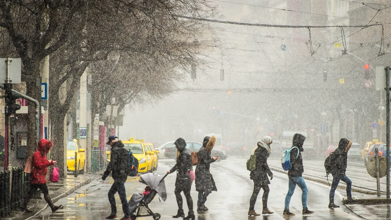 havazás, időjárás, koronavírus, korona, vírus, Budapest, hó, utca, járókelők 