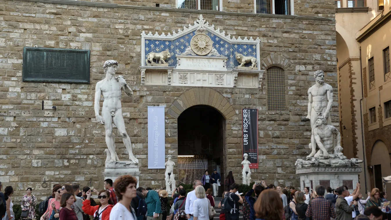 Cities of the world. Florence sculpture architecture tourism landscape tourists copy landmark HORIZONTAL city sight Palazzo Vecchio 