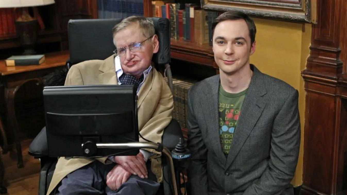 Stephen Hawking az Agymenők főszereplőjével, Jim Parsonsszal 
