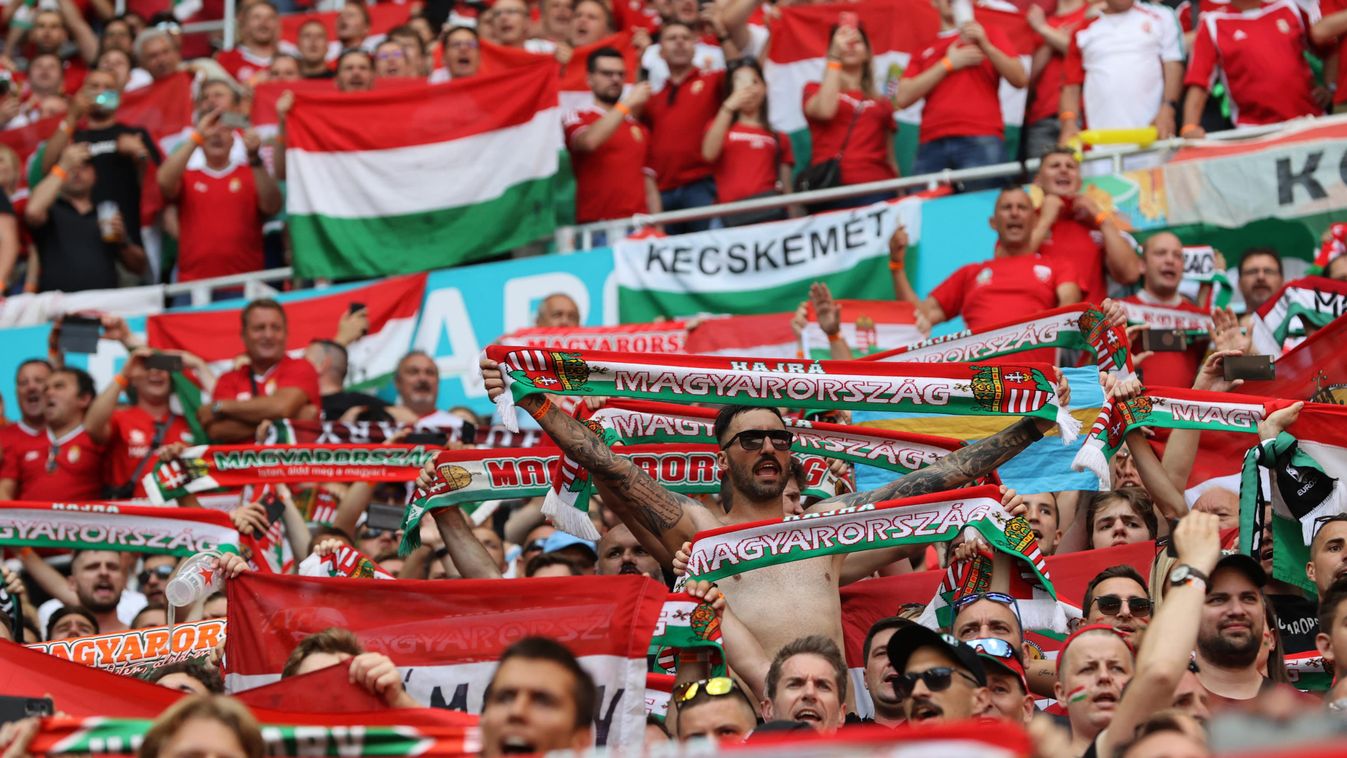 Horizontal FOOTBALL SPORTS FAN EUROPEAN CHAMPIONSHIP STAND GENERAL VIEW NATIONAL FLAG FLAG HUNGARY 