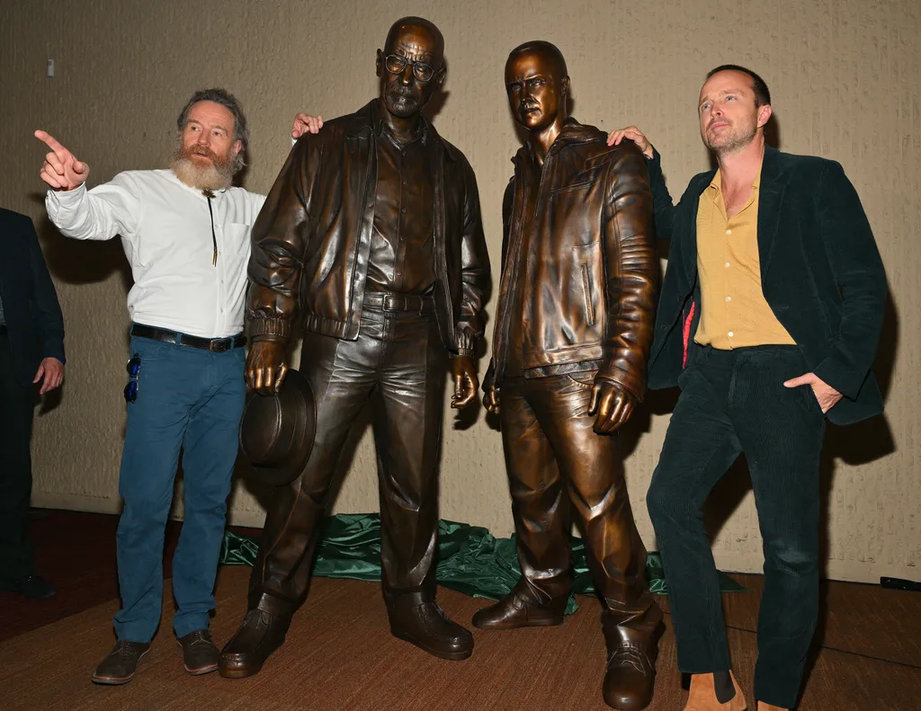 Sony Pictures Television Hosts "Breaking Bad" Statues Unveiling Featuring Bryan Cranston And Aaron Paul GettyImageRank2 Color Image arts culture and entertainment celebrities Horizontal 