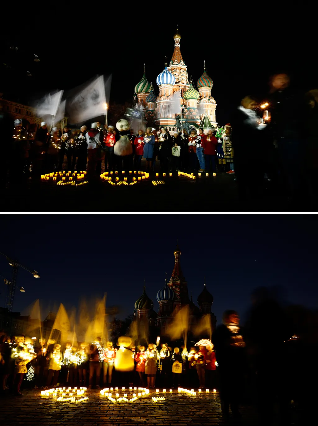 'Earth Hour' event of Red Square in Moscow Russia Moscow RED SQUARE earth hour Saint Basil's Cathedral Spasskaya Tower GUM department store 2019 