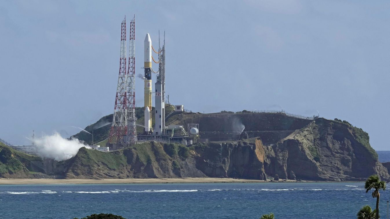 Tanegasima-sziget, 2023. augusztus 28.
A Japán Űrkutatási Hivatal, a JAXA holdraszálló egységet szállító H-IIA űrrakétája a Kagosima prefektúrabeli Tanegasima-szigeten működő űrközpontban 2023. augusztus 28-án. A JAXA lefújta a felbocsátást 24 perccel a t