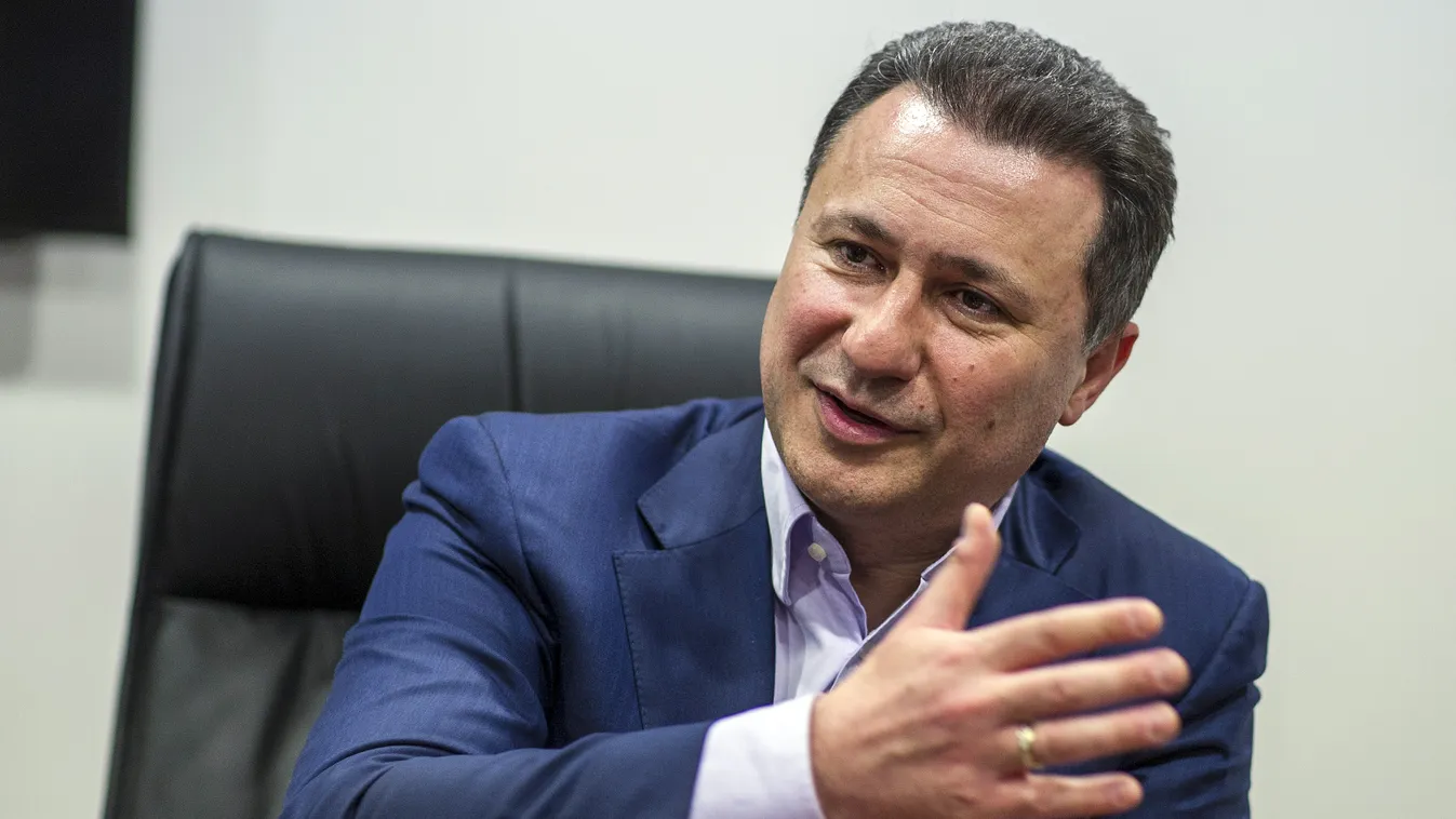 politics Horizontal TO GO WITH AFP STORY BY RACHEL O'BRIEN
The president of the ruling party VMRO-DPMNE and former Prime Minister, Nikola Gruevski gestures as he speaks during an interview in Skopje on May 13, 2016.  / AFP PHOTO / Robert ATANASOVSKI 