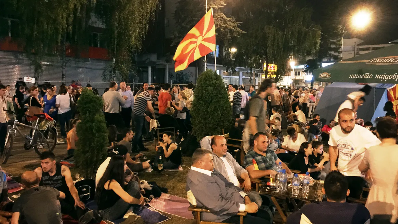 camp rally tent HORIZONTAL SQUARE FORMAT 2627189 05/17/2015 Participants in anti-government protests in Skopje, the capital of Macedonia. Dmitriy Vinogradov/RIA Novosti 